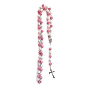 שרשרת מחרוזות תפילה קתולית חדשה אופנתית סיטונאית לשנת 2026 מצופה כסף עם צלב דתי של מריה הבתולה וחרוזי כדור בייסבול - Product Image 4