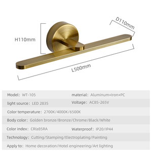 Lámpara de Pared LED Moderna, Diseño Rectangular Minimalista en Bronce Dorado, Luz Blanca Cálida de 3500K para Baño, Uso Interior - Product Image 3
