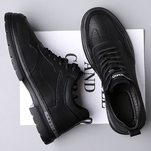 Zapatos Casuales de Cuero Negro para Hombre, Transpirables, Antideslizantes, Estilo Deportivo, con Costuras y Borlas, Cierre con Cordones de Color Sólido - Product Image 3