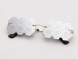 最新の面白いフレームレスサングラス女性用UV400ドル $ パーティーメガネ黄色と赤メタル & PCフレーム付き - Product Image 3