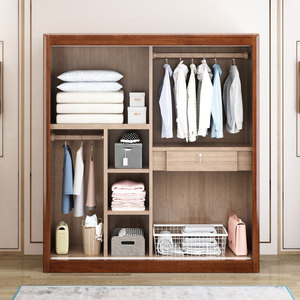 Dazhang Jiaju Solid Wood <b>Wardrobe</b> Walnut Sliding Door Two Door Bedroom Storage Cabinet <b>Large</b> Capacity - Product Image 4