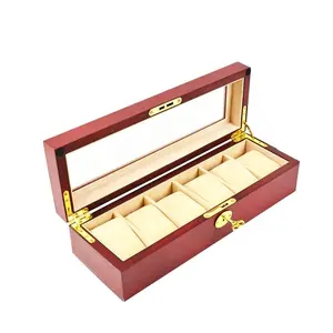 mahogany wood glass top 6 grids watch packaging box