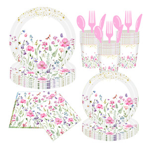 Wildflower Party Paper <b>Plates</b> Cups Napkins <b>Disposable</b> Tableware Set For Birthday Holiday Parties - Product Image 1