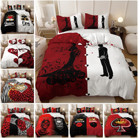Ensemble de housse de couette en polyester avec motif personnalisé imprimé en 3D noir et rouge pour couple, reine, roi, mariage