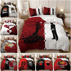 Impression numérique 3D Motif personnalisé <span class=keywords><strong>Noir</strong></span> Rouge He She Queen King Couple Mariage Literie Polyester Housse de <span class=keywords><strong>couette</strong></span> Ensemble - Product Image 2