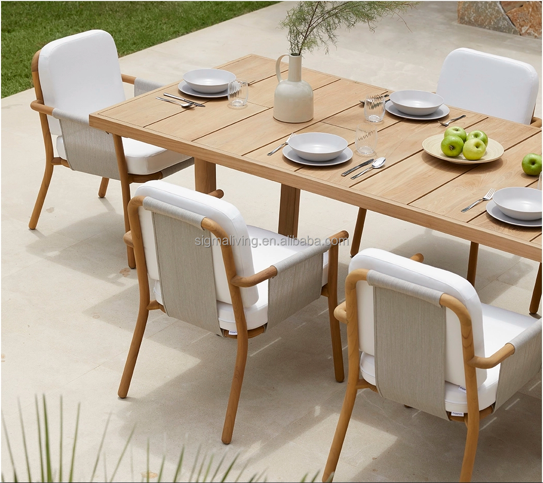 New Design Outdoor Furniture Set Teak Dining Table Outdoor 8 Chair Garden Solid Teak Wood Chairs