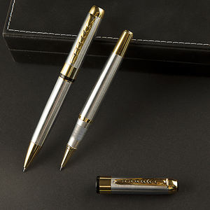 2025奢华定制标志专业优雅促销黑色滚珠笔带不锈钢滚珠笔 - Product Image 2