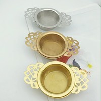 Lot de plusieurs infuseurs à thé en acier inoxydable avec double poignée, réutilisables, pour thé en vrac, avec plateau de récupération, couleur or et argent, pour tasses à thé