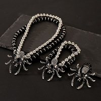 Ensemble de bijoux araignée d'Halloween, collier ras du cou, bracelet et bague en perles de cristal noir, accessoires pour femmes pour fête costumée gothique sombre