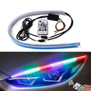 12V renkli LED gündüz farları ile RGB esnek İçİn araç değİştİrme far dekoratif ve dönüş sinyal ışıkları