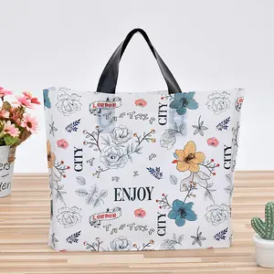 Custom cute business shopping gift party with soft ring handle polka dot recycled plastic tote bags