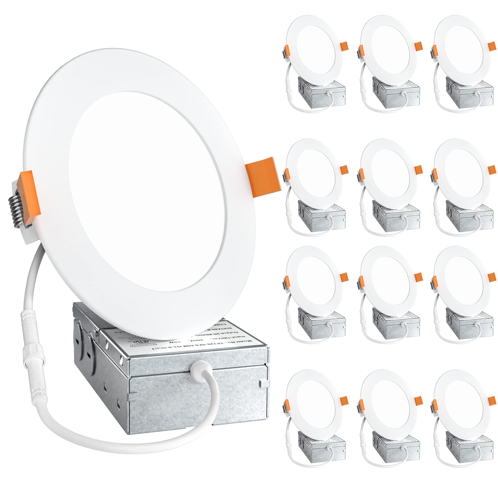 Plafoniere da incasso a Led rotonde quadrate sottili ad alta luminosità 9w 12w dimmerabili da 4 pollici 6 pollici con scatola di giunzione