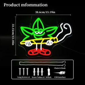 Enseigne néon LED en forme de feuille de tabac, idéale pour la décoration murale de chambre, salon, bar, salle de jeux, ou comme cadeau. - Product Image 2