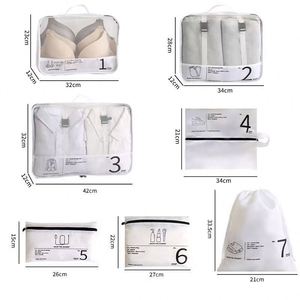 Lightweight 7 Pcs Foldable <b>Suitcase</b> Organizer Unisex Travel Packing Cubes With Zipper Closure Fashionable Luggage Storage Bag - Product Image 2
