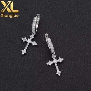 Full Cross <b>Earrings</b> for Men and Women Personalized Gift <b>Earrings</b> for Street Trendy Hip-hop Rap Accessories Copper Alloy - Product Image 2