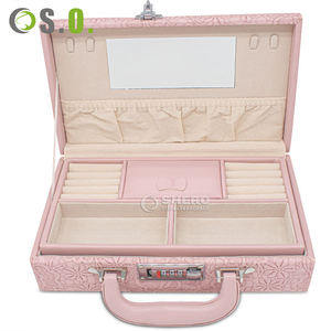 Boîte de rangement à bijoux de voyage portable en cuir PU rose personnalisée, élégante, pour boucles d'oreilles, colliers, organiseur de bijoux pour fille - Product Image 4