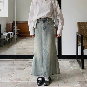 Jupe française à queue de poisson taille haute, robe rétro vintage pour femme âgée, pour le printemps, l'été, l'automne, l'hiver, décontractée, ample, en tissu denim - Product Image 3