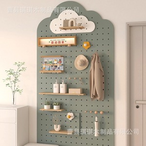 Estante de almacenamiento con forma de nube, estante de exhibición de madera montado en la pared para entrada, organizador de ropa, diseño multifuncional - Product Image 1