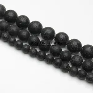 Pierres de lave naturelles rondes noires, vente en gros, 4, 6, 8, 10mm, perles en pierre naturelle pour bricolage, collier, Bracelet, fabrication de bijoux