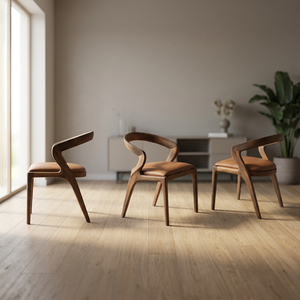 Chaise de salle à manger moderne de luxe en bois massif avec siège et accoudoirs rembourrés pour la maison et la restauration - Product Image 2