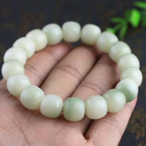 สร้อยข้อมือลูกปัดหยกสีขาว 10x11 มม- 19 ชิ้น สำหรับทุกเพศ ใส่ได้ทุกวัน เครื่องประดับสไตล์ชาติพันธุ์ รูปทรงเรขาคณิต รูปทรงลูกบอล - Product Image 1