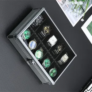 新しいデザイン3510グリッドグレー腕時計ギフトボックスディスプレイオーガナイザーアルミニウム時計ケース時計収納ボックス