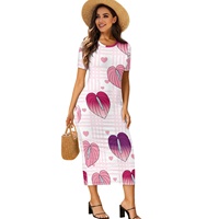 Robe longue élégante et stylée à manches courtes et col rond pour femme, sur mesure, imprimable à la demande (motif feuille de taro hawaïenne)
