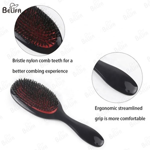 Manico nero personalizzato in plastica ovale Paddle Massage cuoio capelluto pettine in Nylon setola districante spazzola per Extension per capelli - Product Image 5