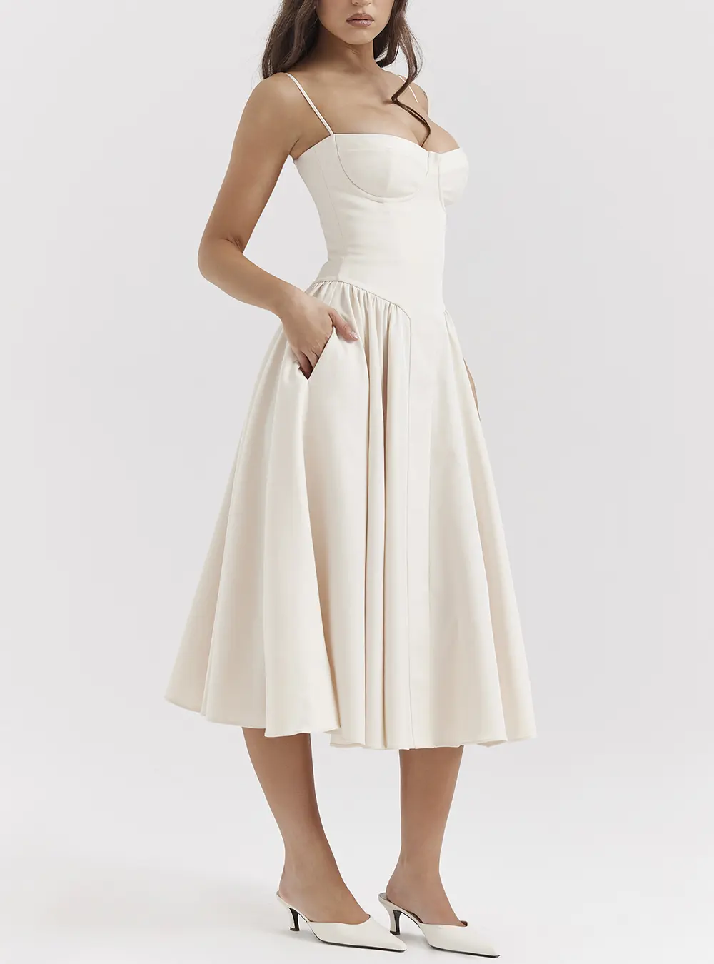 2024 été femmes robe décontracté élégant nouveau style blanc coton robe avec poche sexy dames longue robe tenue de soirée pour l'été