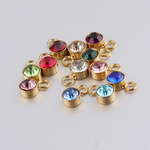 Pendentif en Acier Inoxydable Plaqué Or 18K PVD avec Zircon Coloré de 6mm, Breloque Pierre de Naissance en Acier Titane, 12 Mois, Accessoires de Bijoux DIY - Product Image 1