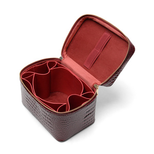 Bolsas <span class=keywords><strong>de</strong></span> <span class=keywords><strong>Aseo</strong></span> <span class=keywords><strong>de</strong></span> Lujo Color Borgoña para Mujer, Organizador <span class=keywords><strong>de</strong></span> Cuero PU Brillante para Perfumes y Cuidado <span class=keywords><strong>de</strong></span> la Piel <span class=keywords><strong>con</strong></span> <span class=keywords><strong>Compartimentos</strong></span>, Bandeja <span class=keywords><strong>de</strong></span> Maquillaje para Tocador - Product Image 2