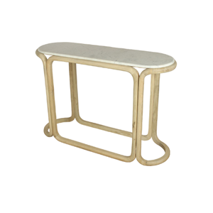 Elégante table console en marbre blanc Banswada avec base en bois de manguier robuste pour l'entrée ou le salon de l'hôtel - Product Image 5