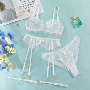 Ensemble de Lingerie Brodé en Dentelle pour Femme avec <span class=keywords><strong>Porte</strong></span>-Jarretelles, Soutien-Gorge <span class=keywords><strong>à</strong></span> Armatures et String, Lingerie Exotique, Vêtements de Nuit Transparents, Lot Boutique en Gros - Product Image 6