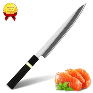 Diskon 10% Logo Kustom 10 Inci Yanagiba Pisau Sushi Sashimi Pisau Damaskus dengan Ebony + Tanduk Sapi Pegangan Oktagoncl