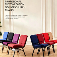 Chaises de théâtre en métal rembourrées, empilables, de haute qualité, économiques et idéales pour les auditoriums d'églises