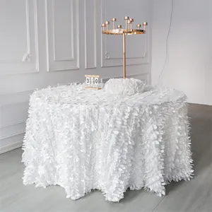 Düğün parti etkinlikleri için ZB220511-41 toptan yuvarlak Polyester masa örtüsü el yapımı yaprak Petal tafta dekoratif masa örtüleri