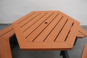 100% Wood <b>Garden</b> <b>Table</b> Set,street <b>and</b> Park <b>Table</b> with <b>Benches</b> Camping <b>Table</b> with Umbrella Hole - Product Image 6