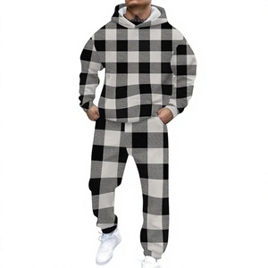 Conjunto de Sudadera con Capucha y Pantalones Deportivos de Forro Polar a Cuadros, Informal, Transpirable, de 2 Piezas, para Hombre, Venta al por Mayor de Fábrica, Fabricación OEM - Product Image 2