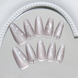 Faux ongles à presser effet œil de chat, style européen et américain, blancs, délicats et élégants, amovibles - Product Image 5