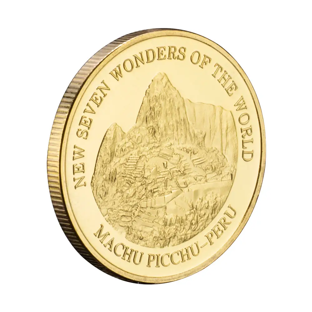 Nieuwe Zeven Wonder Van De Wereld Machu Picchu Peru Souvenir Verguld Verzamelgeschenk Grote Gebouwen Herdenkingsmunt