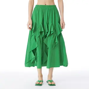 महिलाओं शरद ऋतु का नया आगमन बहुत ही रफल्स स्कर्ट काले हरे रंग की पिकरियोट