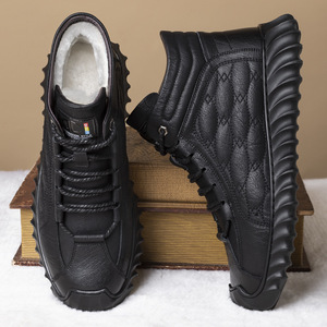 Bottes d'hiver en cuir véritable pour hommes, hauteur cheville, bout rond, doublure en fourrure, semelle extérieure en caoutchouc antidérapante, semelle intermédiaire en EVA, chaussures décontractées chaudes - Product Image 3