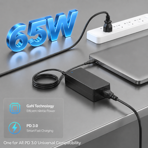 Chargeur <span class=keywords><strong>d</strong></span>'<span class=keywords><strong>ordinateur</strong></span> <span class=keywords><strong>portable</strong></span> GaN 65W PD 3.0 à charge rapide, adaptateur secteur de bureau, certifié CE, fabricant professionnel OEM ODM, 65 watts - Product Image 2