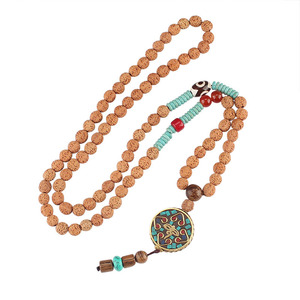 Rudraksha Beads <strong>OM</strong> <strong>Pendant</strong> Necklace Yoga Meditation Strand Mala Healing Jewelry Prayer Tibetan Classic Natural Nepal for Women - Product Image 1