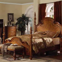 Lit en bois massif antique avec décorations sculptées pour chambre principale, lit double taille 1,8 mètres
