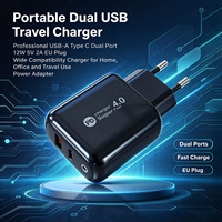 Charger Dinding USB-A Tipe C Dual Port 12W 5V 2A Colokan EU untuk Pengisian Daya Kamera, Speaker, dan Power Bank