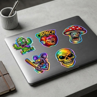 Stiker Tengkorak Holografik Kustom Anti Air Perekat Sendiri Potongan Presisi Stiker Laser Kartun Unik untuk Botol Air Laptop