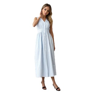 Elegante Abito Estivo Stile Francese 2026 con Scollo a V, Vita Plissettata e Spacco, per <span class=keywords><strong>Donna</strong></span> - Vendita all'Ingrosso da Fabbrica OEM - Product Image 5