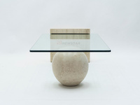 Table basse contemporaine en gros, base en marbre travertin, plateau en verre rectangulaire, table basse en marbre nordique, bon prix, table à billes