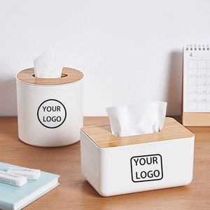 Boîte à mouchoirs promotionnelle personnalisée avec logo, cadeau publicitaire, boîte à mouchoirs de luxe pour la maison et la voiture, en plastique avec couvercle en bambou - Product Image 1